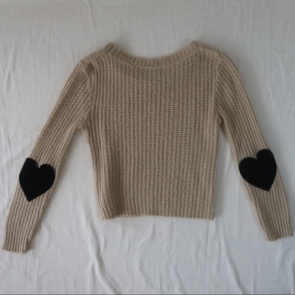 LF | Beige Knit Sweater w/Black Suede Hearts - Picture 4 of 6